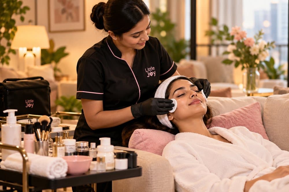 Beautician giving a facial at home