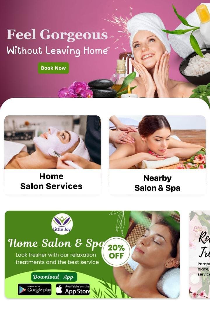 Little Joy app home screen with salon services